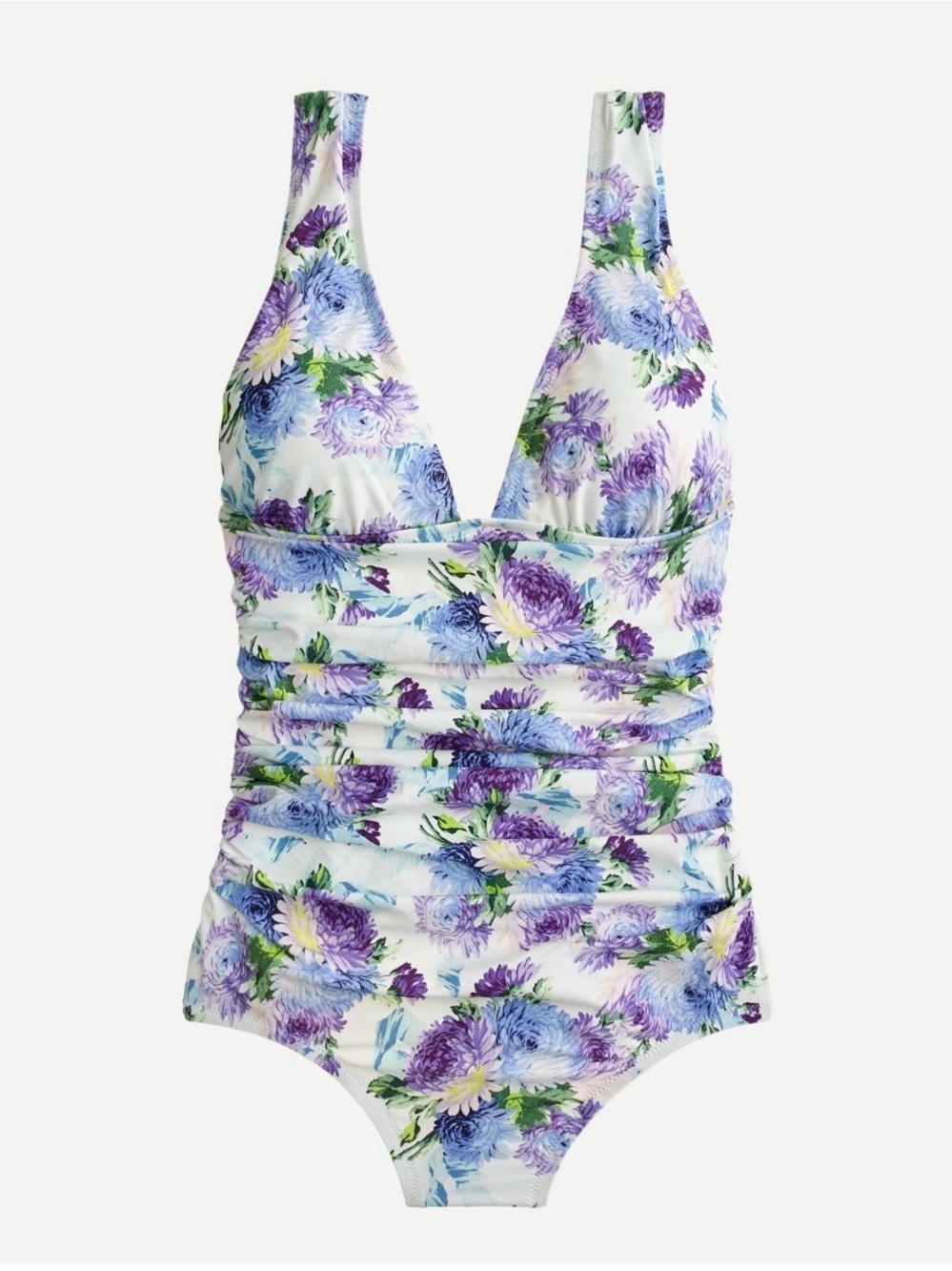 J. Crew White Floral One-Piece Swimsuit with Purple & Blue Blooms